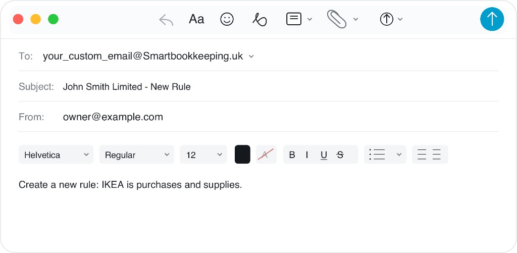 Example email: Create a new rule — IKEA is purchases and supplies.