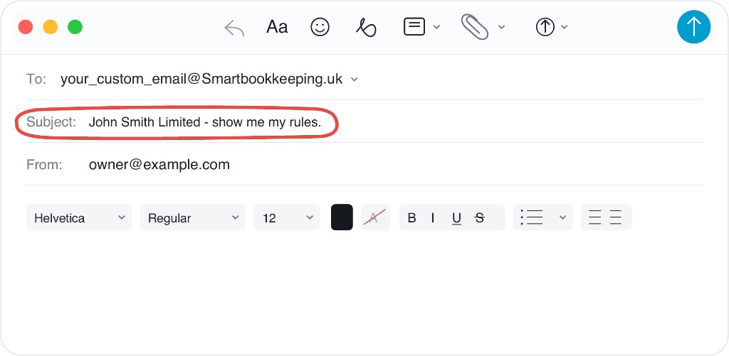 Example email with subject John Smith Limited - show me my rules.