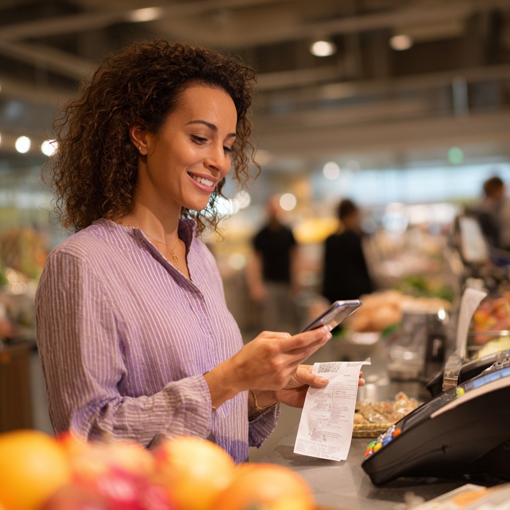 Person scanning a receipt with their phone